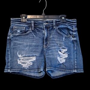 Judy Blue Distressed Dark Blue Denim Shorts